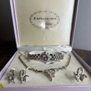 Vintage Entusiasmo by Paul Jardin pink jewelry watch gift set in original box